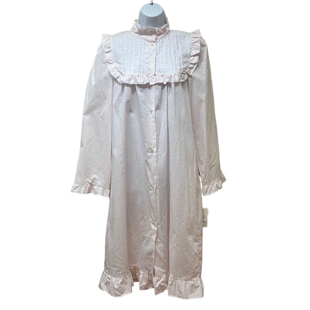 Barad & Co Vintage Floral Ruffle Nightgown Pink White Victorian Long Sleeve L